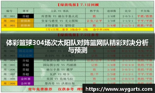 体彩篮球304场次太阳队对阵篮网队精彩对决分析与预测